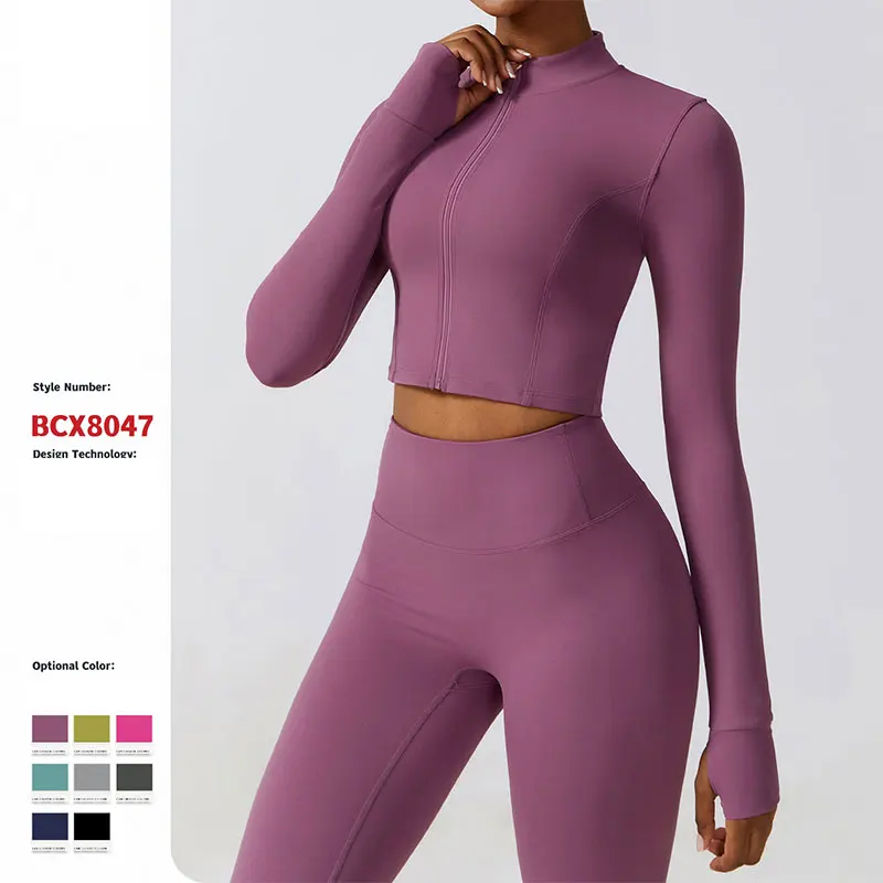 Secagem rápida correndo elasticidade yoga jaqueta emagrecimento casaco superior jaqueta esportiva feminina ginásio esportes mangas compridas mulheres collants zíper