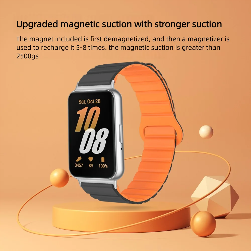 18mm Magnetic Watch Band for Samsung Galaxy Fit 3 Waterproof Adjustable Silicone Quick Release Replacement Sport Strap Man Woman