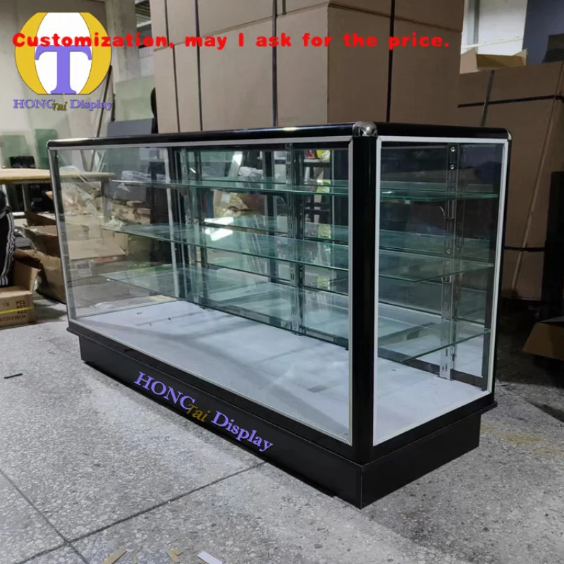 custom.New Arrival Full Smoke Store Lockable Mirror Cabinet Display Door Glass Tempered Glass Colorful LED Strip Lig