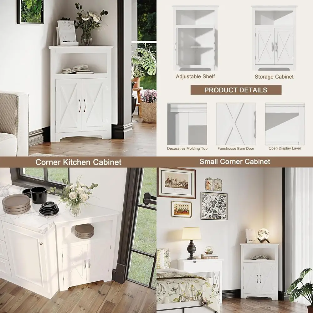 

Угловой шкаф для экономии пространства с раздвижной дверью, регулируемой полкой, белый - идеально подходит для гостиной, кухни, ванной комнаты и спальни