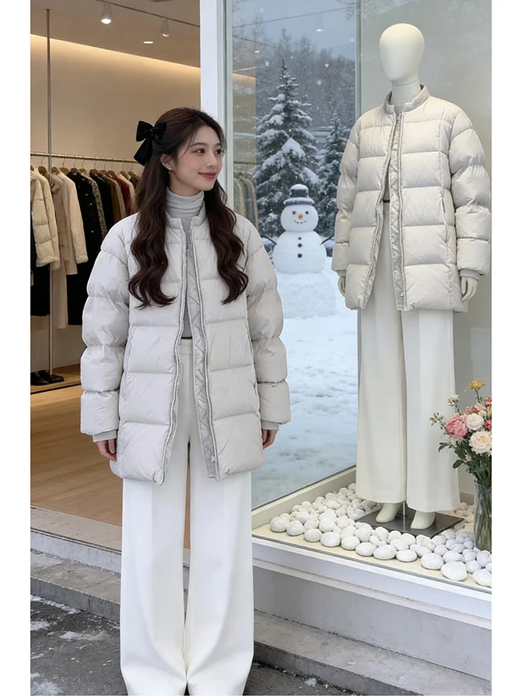 

Женская хлопковая куртка средней длины с воротником-стойкой, зимняя модная хлопковая одежда Sli, свободная посадка в Корейском стиле