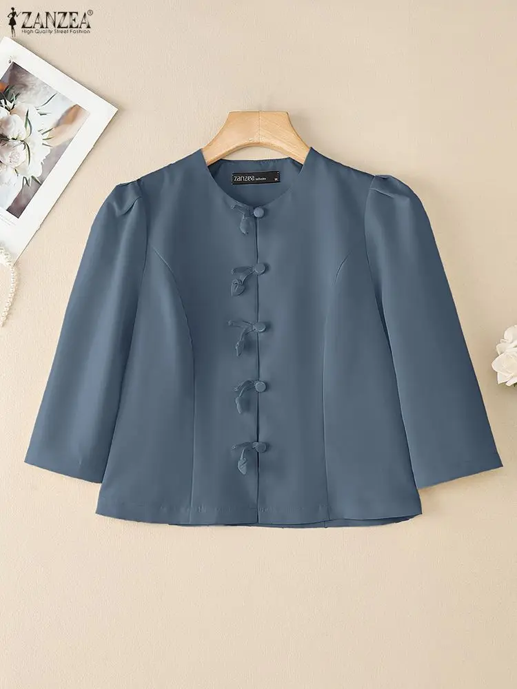 เสื้อเชิ้ตผู้หญิง ZANZEA ดีไซน์หรูหราทันสมัย ทรงเข้ารูป คอลเลคชั่นฤดูใบไม้ร่วง 2025 แฟชั่นใหม่ คอทรงโอ แต่งโบว์ ติดกระดุม สีพื้น เหมาะสำหรับงานแต่งงาน ไซส์ 3XL