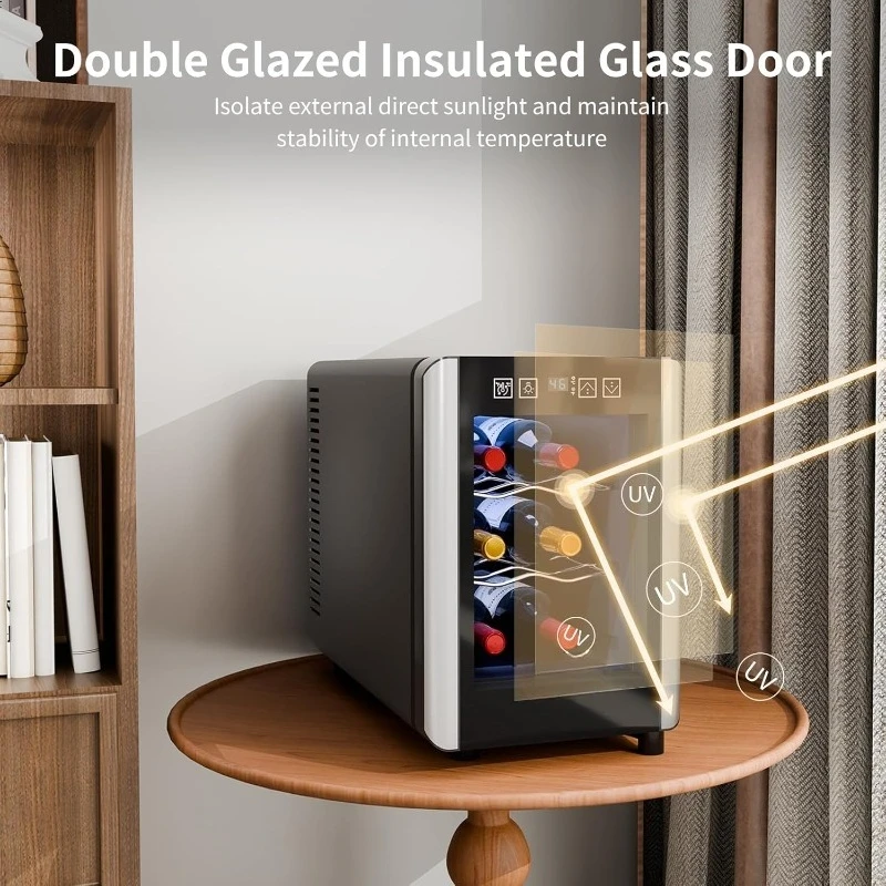 6 Bottle Wine Cooler, Wine Fridge Small with Digital Temperature Control, 46-65℉, Countertop Wine Cooler Refrigerator