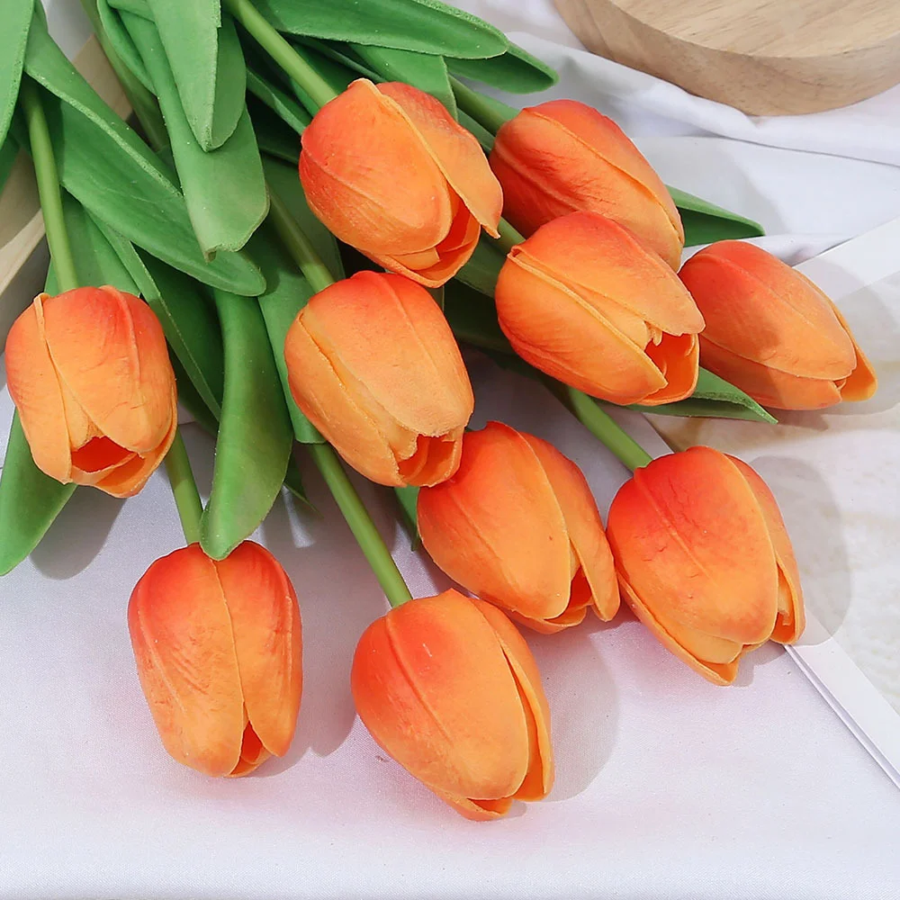 

10pcs,Artificial Tulip,Faux Flower Realistic Simulation Flower Blooming DIY Craft Bouquet Home Table Living Room Decoration