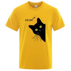 Meow Black Cat Funny Printing Men T-Shirts Tees Clothes Summer Streetwear Tops Male High Quality Loose Cotton Short Sleeve