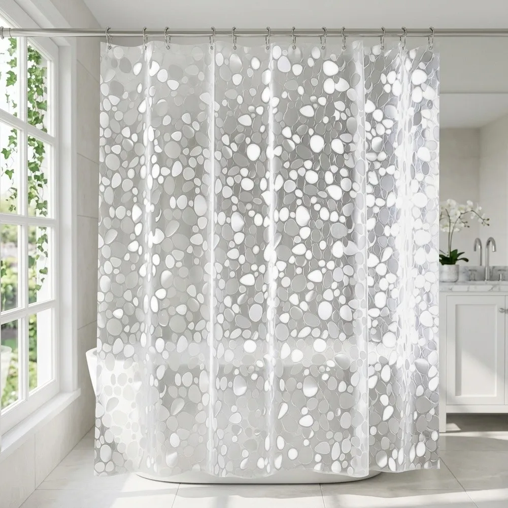 Waterproof Shower Curtain 180x200 cm Transparent EVA Material with 3D Stone Pattern for Modern Bathroom Aesthetic