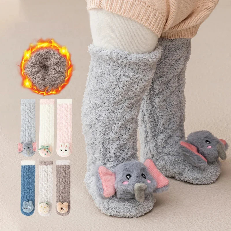 

Winter Coral Fleece Baby Socks Cartoon Rabbit Infant Boy Girl Knee High Socks Thicken Warm Plush Kids Floor Socks