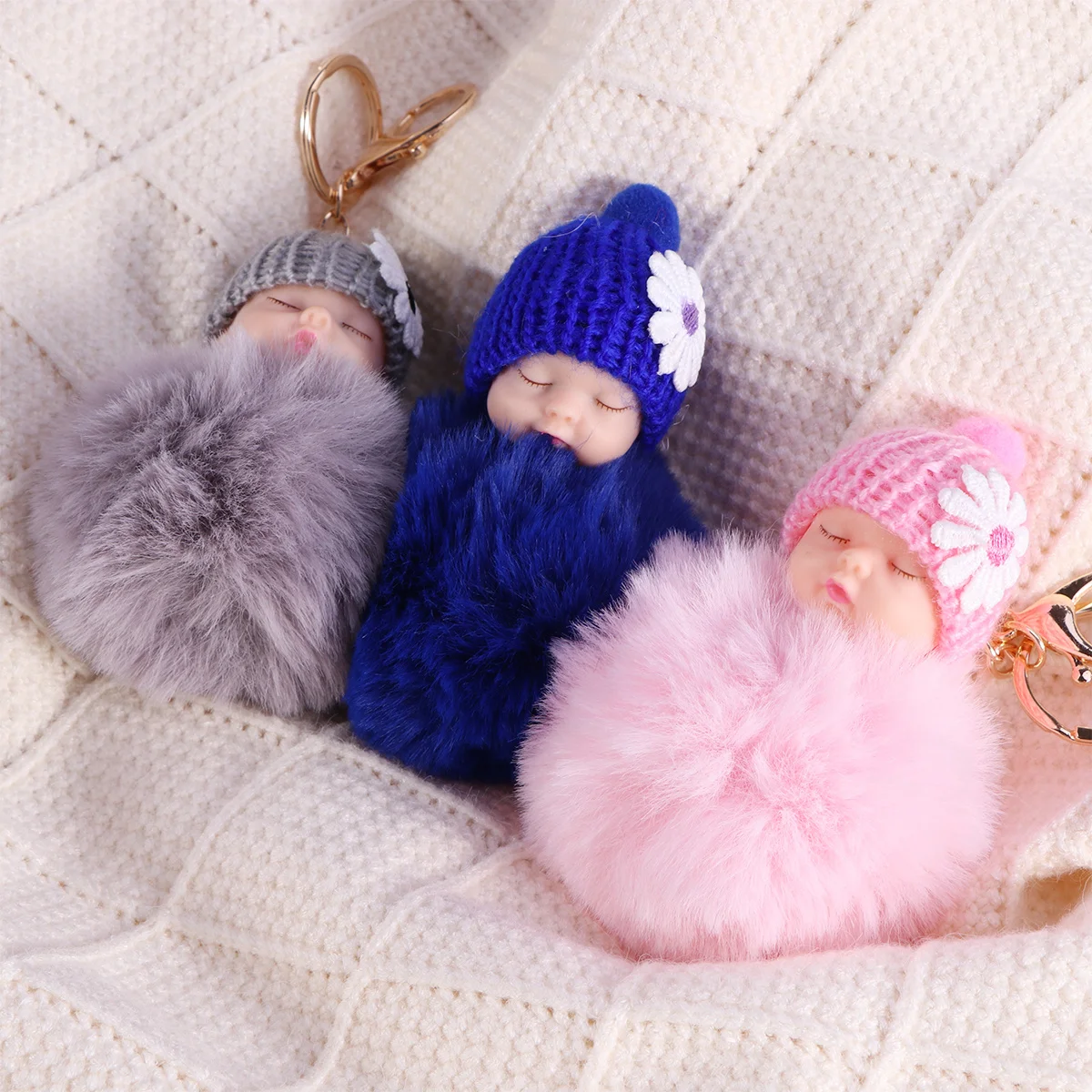 

Sleep Baby Ball Pompom Keychain Light Pink Comfortable Cozy Organizer for Bag Purse Backpack Easy Match Gift Women Ladies