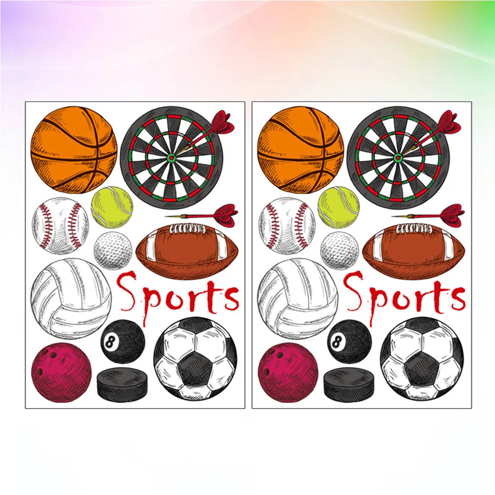 2 Sheets Soccer Stickers for Kids Football Pattern Wall Decals Basketball Rugby Interior