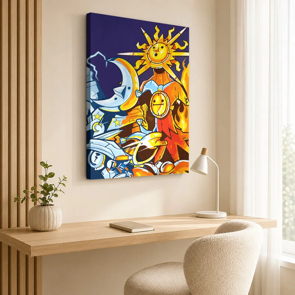 Spell Brigade Sun And Moon Canvas Poster Personalized Photo Colorful Cartoon Style Wall Art For Console Corner Game Lover Gift