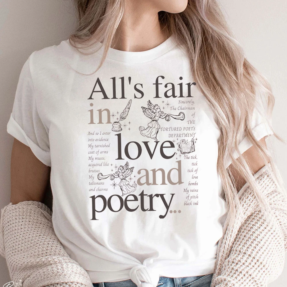 

New Album Merch The Eras Tour Concert Tee Tshirts Woman Top The Tortured Poets Department All Is Fair in Love and Poetry Tshirt