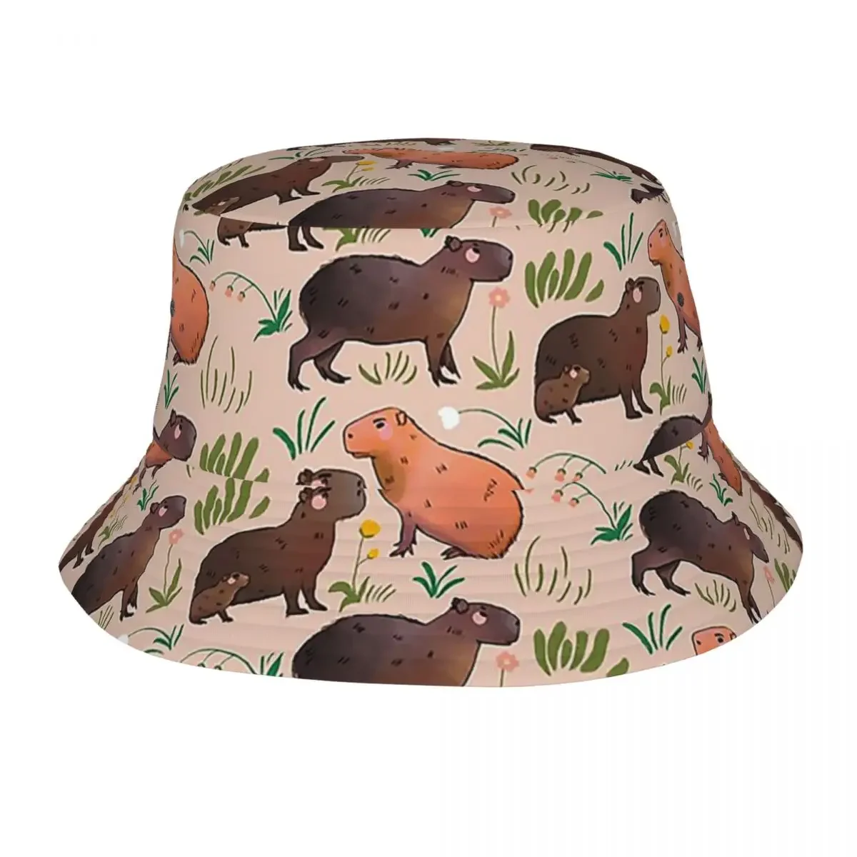 

Men Women Bucket Hats Capybara Cute Green Animal Pattern Hot Headwear Lightweight Camping Fisherman Hats Ispoti Cap
