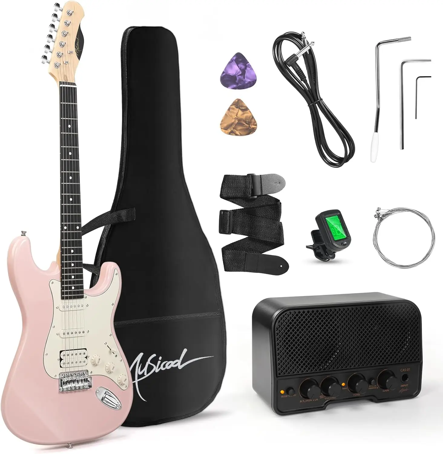 

39 Inch Electric Guitar Starter Kit with Amp, Bag, Tuner, Strap, Cable, Picks, Pink