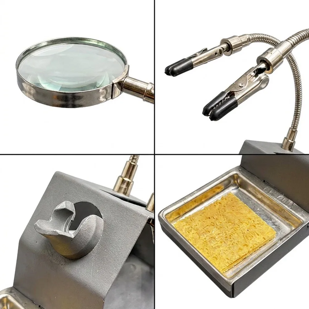 1pc Soldering Iron Stand Holder With Magnifying Glass Helping Hands For Hcs Steel Non-Slip Base Welding Tool Accessories