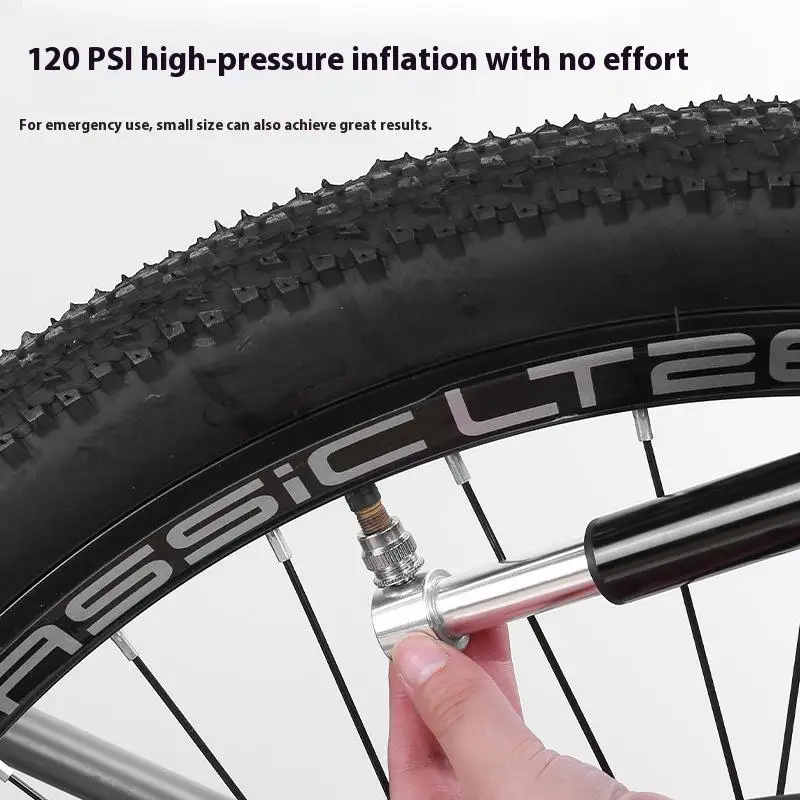 مضخة دراجة صغيرة من سبائك الألومنيوم، مضخة فضية محمولة، مضخة دراجة جبلية على الطرق، مضخة تعبئة الإطارات، معدات ركوب الخيل في الهواء الطلق
