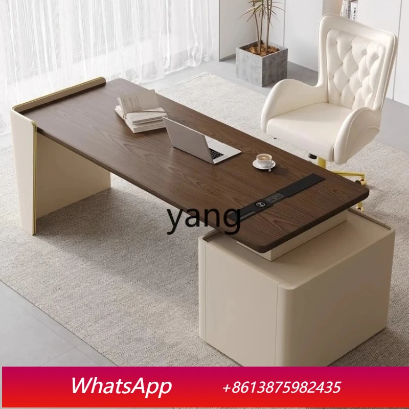 

LMM high-end study desk solid wood table cabinet integrated light luxury simple modern home desk