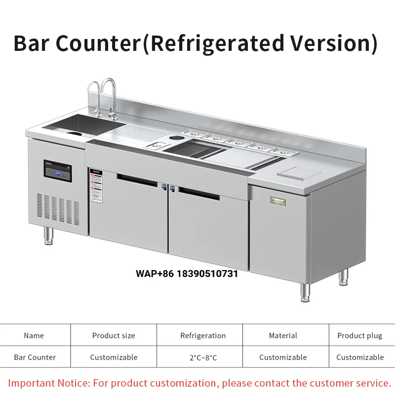 Full-function bar Customized Refrigerated Stainless Steel Bartender with Refrigeration Equipment Workbench Water Bar Table