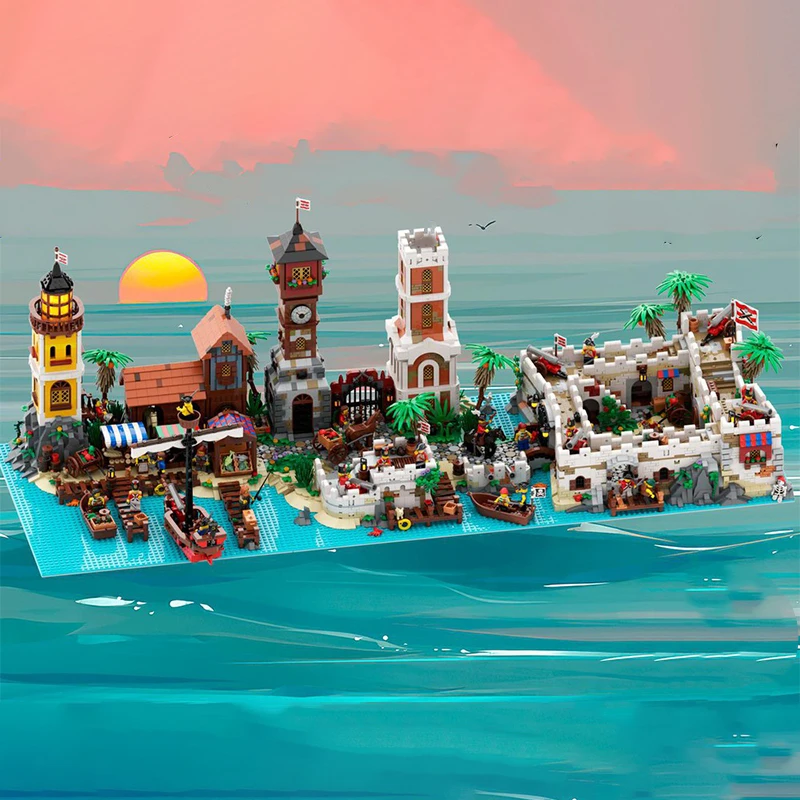 Moc Creative Medieval Pirates World Part A Fortress Modular Building Blocks Pirate Barracuda Bay DIY Bricks Toys Kids Gifts