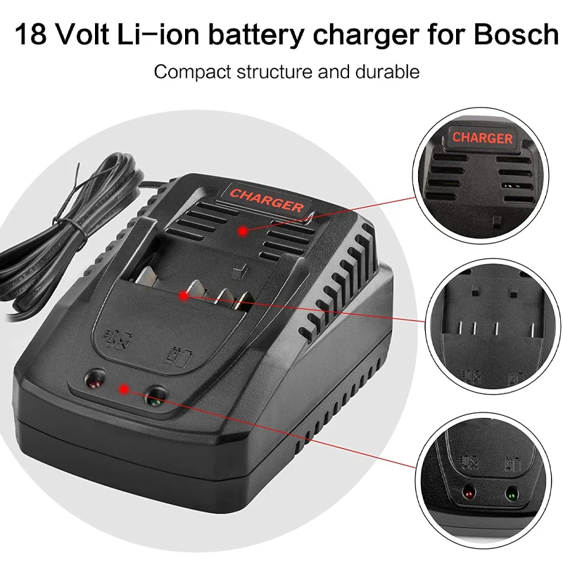 Szybka ładowarka 3.0A dla Bosch AL1860CV ładowarka do akumulatorów litowo-jonowych 18V 14.4V BAT609G BAT618 BAT618G BAT614 wiertarka elektryczna