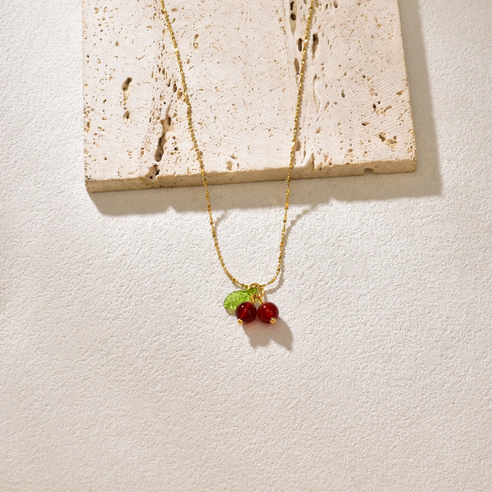 L15 Ruby Cherry Handmade Necklace Starry Sky Clavicular Chain Titanium Steel Plated 18K Gold