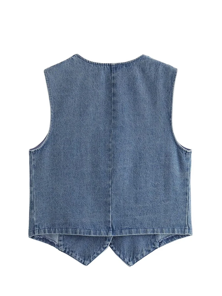 YENKYE  2023 Women Blue Denim Waistcoat Sexy Sleeveless Single Breasted Female  Summer Vest Top