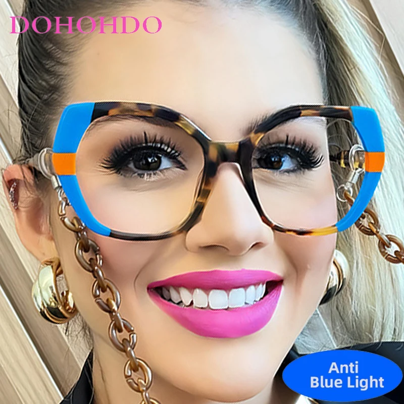 

DOHOHDO TR90 Vintage Anti Blue Light Optical Polygon Sexy Ladies Glasses Women Stitching Color Trend Myopia Eyewear Frame Lady