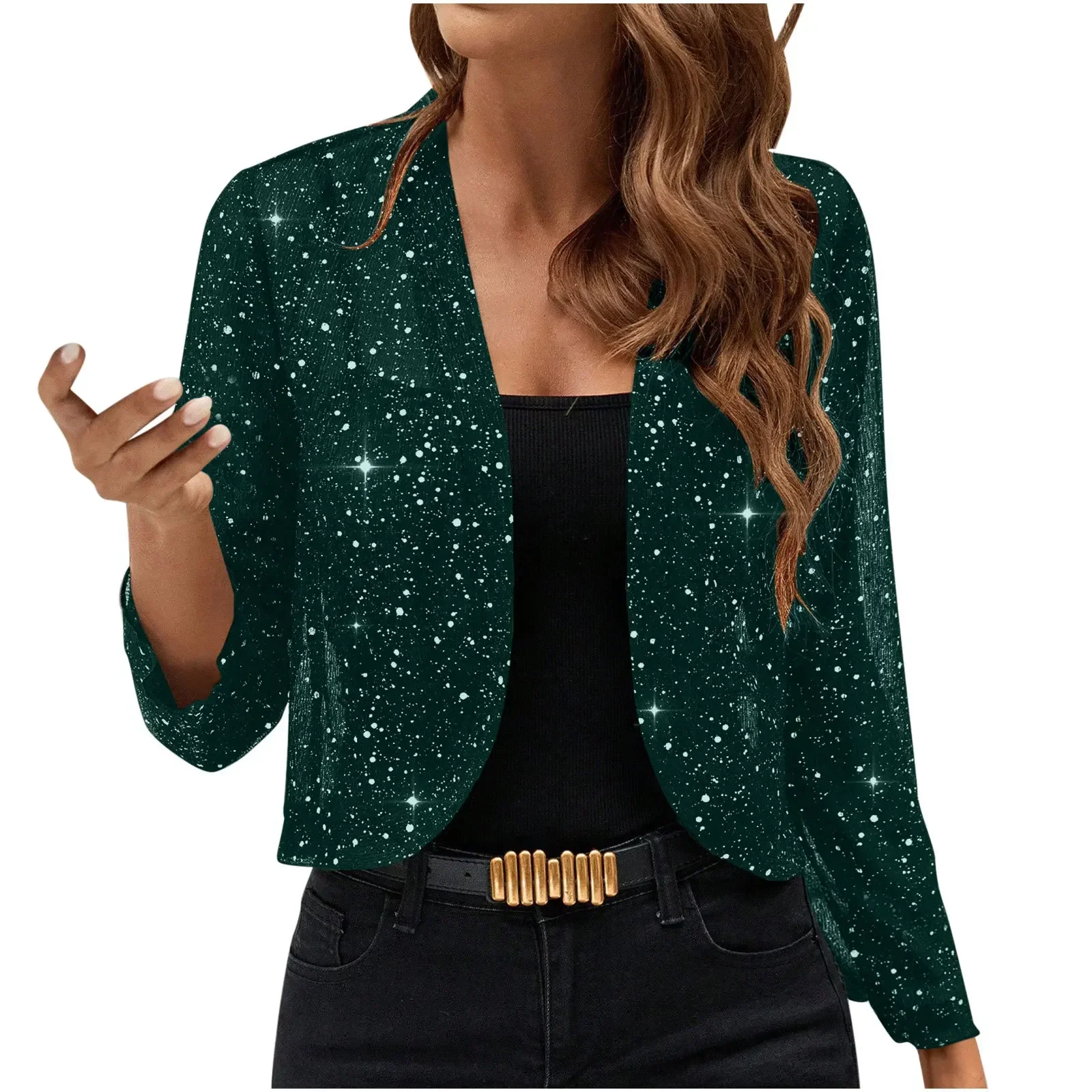 

Elegant Lightweight Open Front Long Sleeve Women's Cardigan Breathable Shiny Solid Color Party Outerwear Thin Style