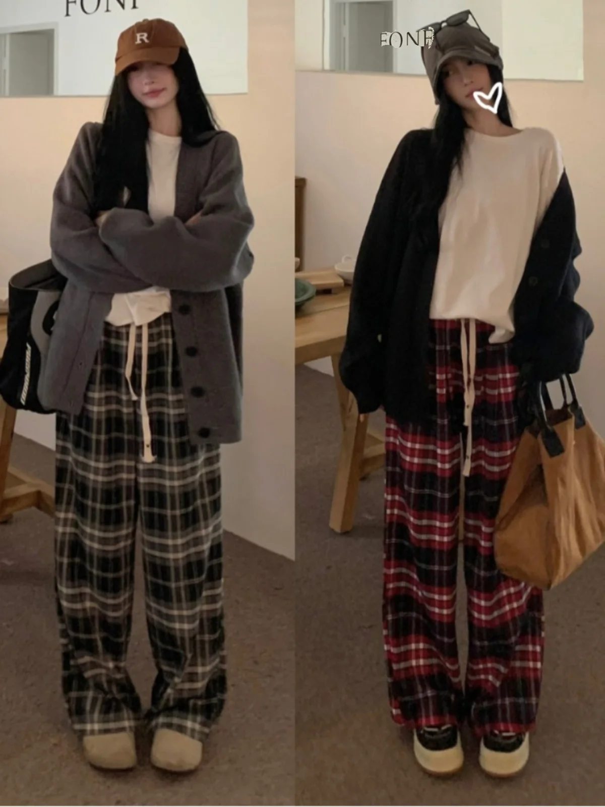 

Retro High Street Women's Thickened Fleece Lined Drawstring Wide Leg Pants Straight Cut Floor Length Lazy Style Autumn Winter
