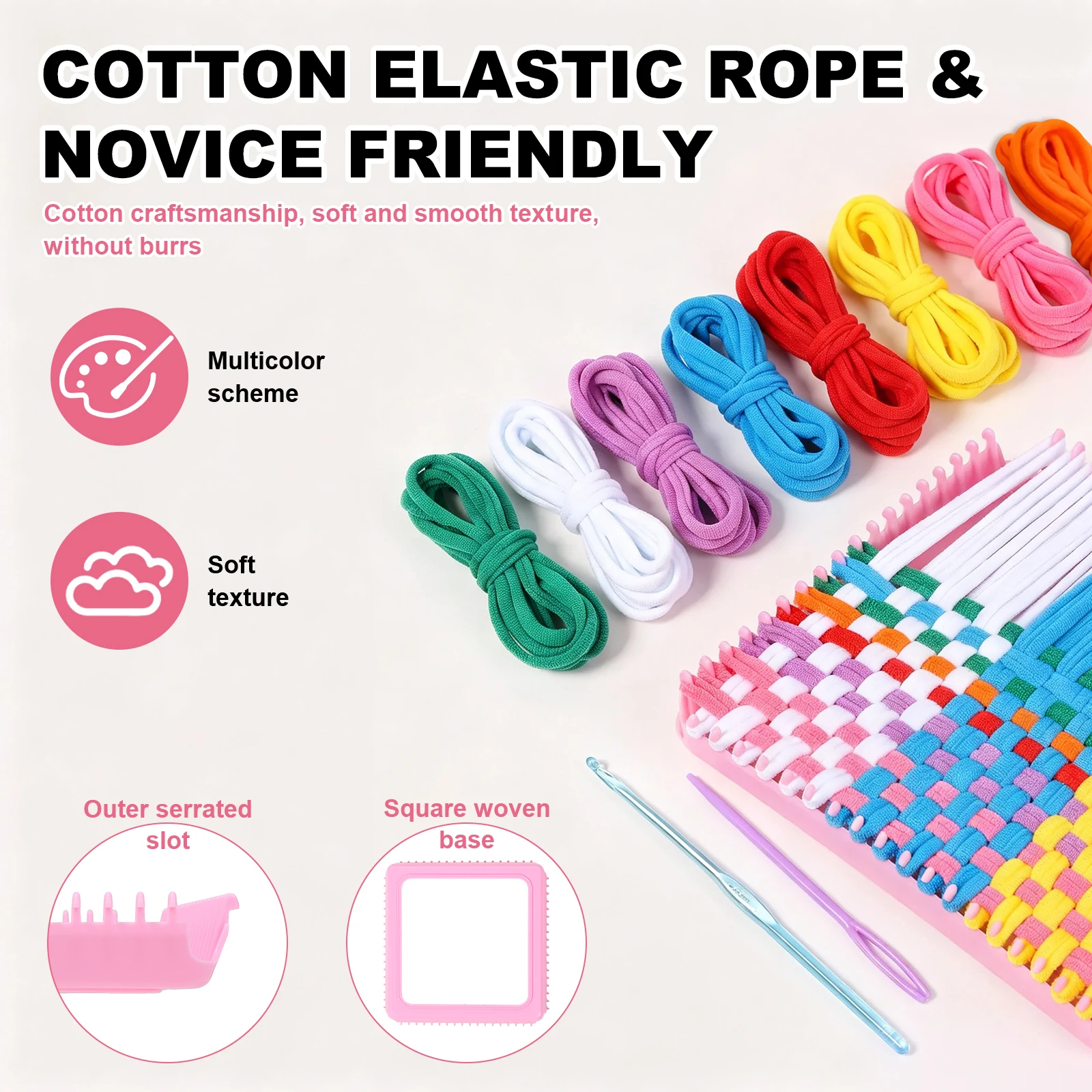 Weaving Loom/Elastic Rope Kit Toys DIY Art Crafts for Kid Adult Beginners Gift Easy Potholder Loom Knitting Activity Craft Loops view 5