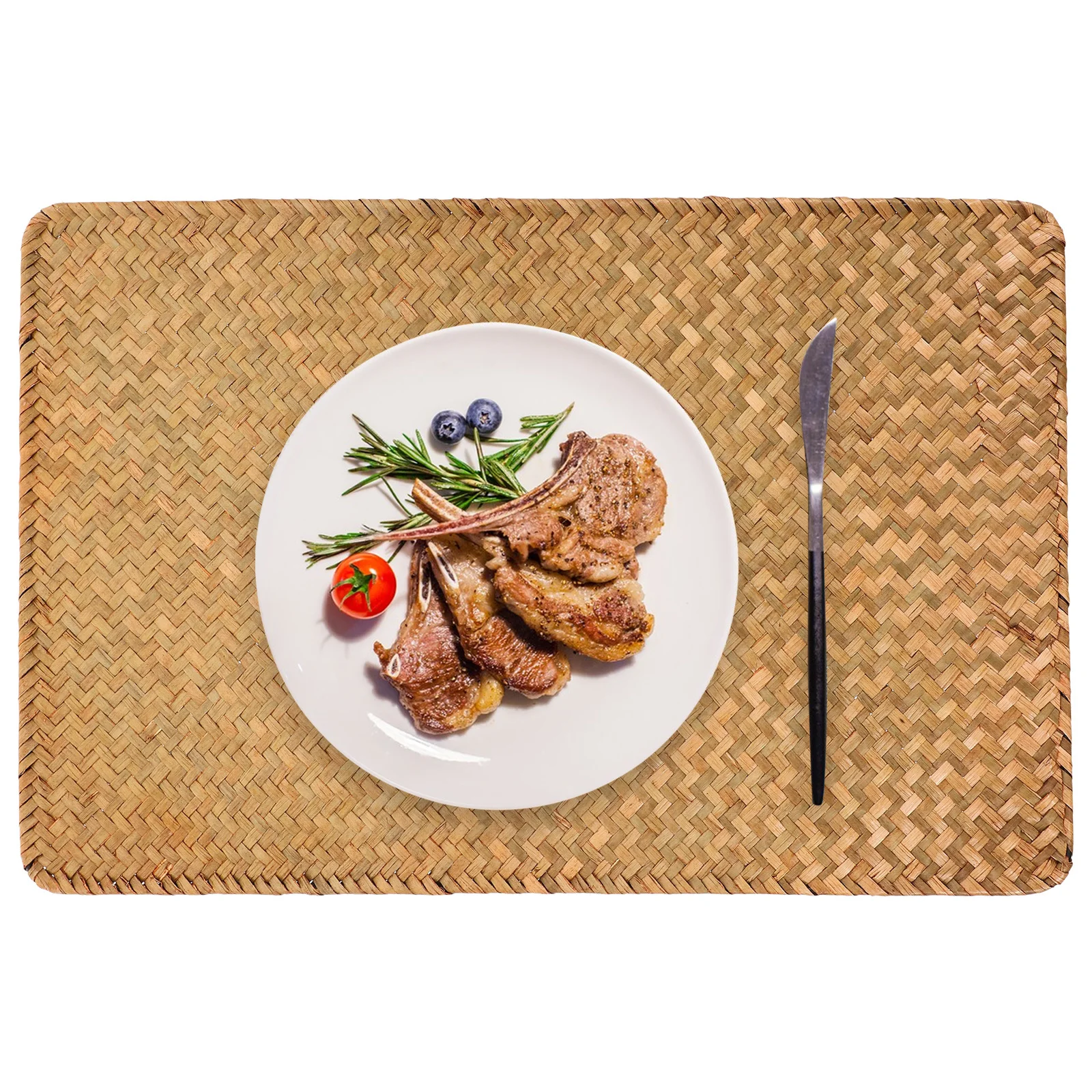 

2Pcs Rectangular Woven Placemats Natural Finish Table Mats for Dining Table Anti-Scalding Household Place Mat Kitchen Decorative