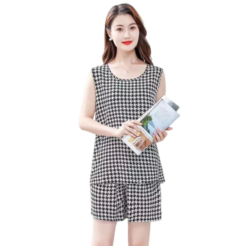 Cute Woman's Pajamas Set Floral Printed Lattice Floral Sleepwear Homewear Cotton Silk Two-Piece Nightwear Women's Clothing