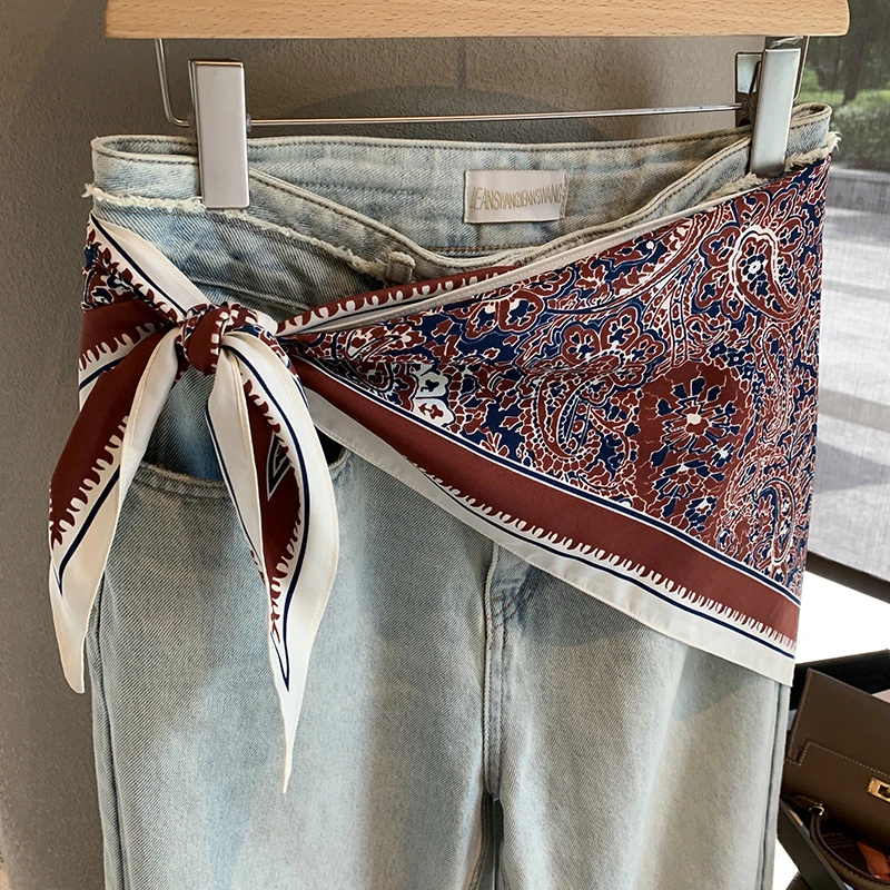 خفيفة الوزن فاخرة الخصر تعزيز فو الأوشحة الحريرية الأوشحة الثلاثي أسفل الستائر الرقبة حماة ملابس خارجية شالات صغيرة