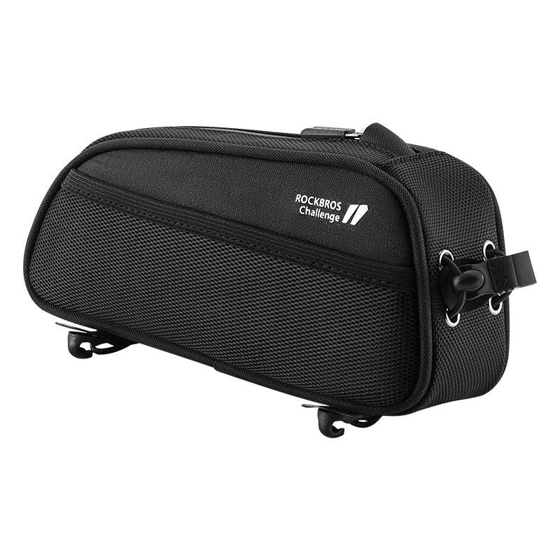 ROCKBROS Fahrradtasche, 1,3 l, tragbarer Rahmen, Vorderrohr, Fahrradtasche, wasserdicht, MTB, Rennradtasche, Schwarz, mit Kopfhöreranschluss