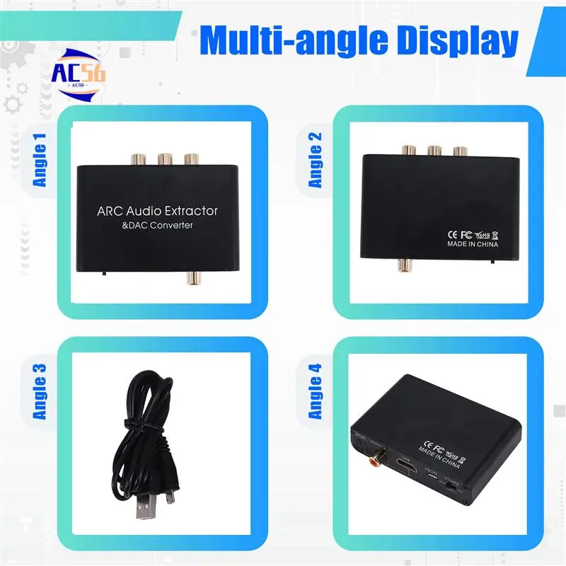 AC56-DAC Audio Converter ARC Audio Extractor -Compatible Optical SPDIF Coaxial To Analog 3.5Mm Digital To Analog