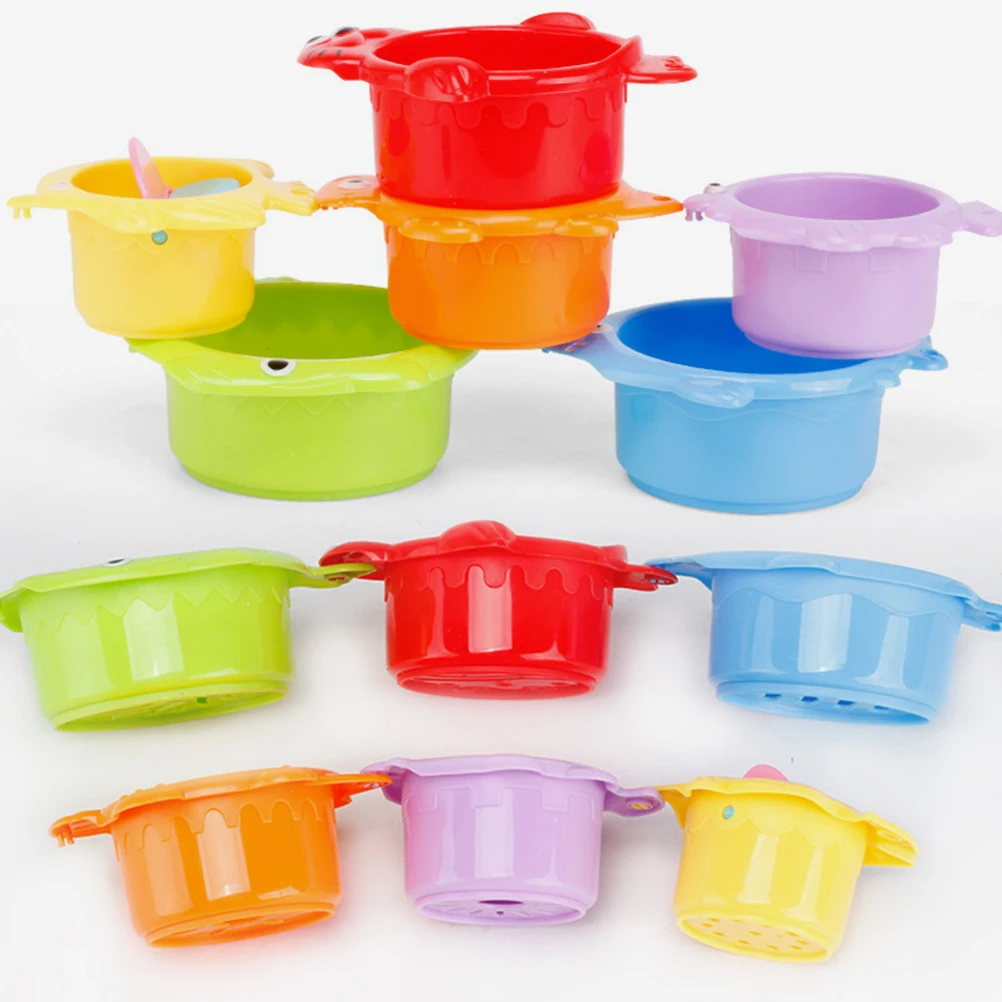 6 pièces tasses nidification empilage apprentissage pour les tout-petits lumineux jouets de bain Montessori bébé flottant bain empilage ensemble