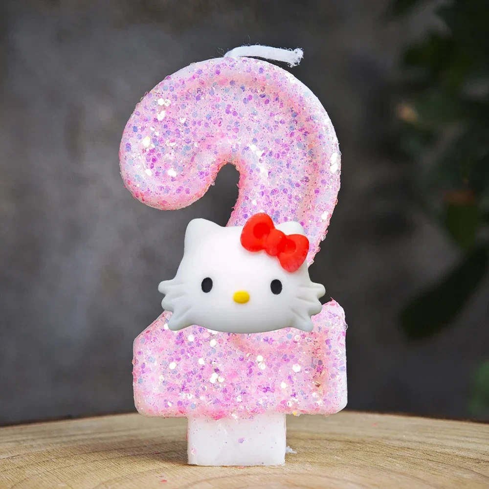 Niedliche Hello Kitty Glitzernde Farbverlauf-Zahlenkerze Kuchendekoration Süßes Thema Kindergeburtstags-Party-Zubehör Mädchen-Baby-Shower-Dekorationen – Detail 16