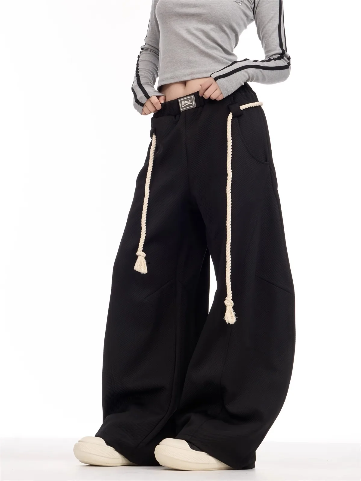 Womens Casual Wide Leg Sweatpants Baggy High Waisted Stretch Lounge Pants Loose Lightweight Y2k Trousers with Pockets