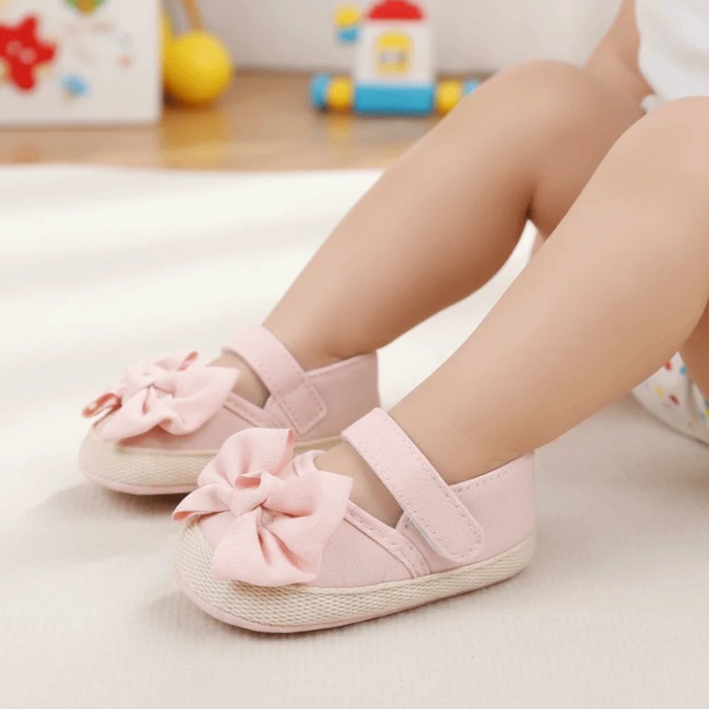 Soft Soles Baby Girls Shoe Non-slip Solid Color Infant Newborns Crib Shoes Anti-slip Bowknot Butterfly Knot Shoes First Walker