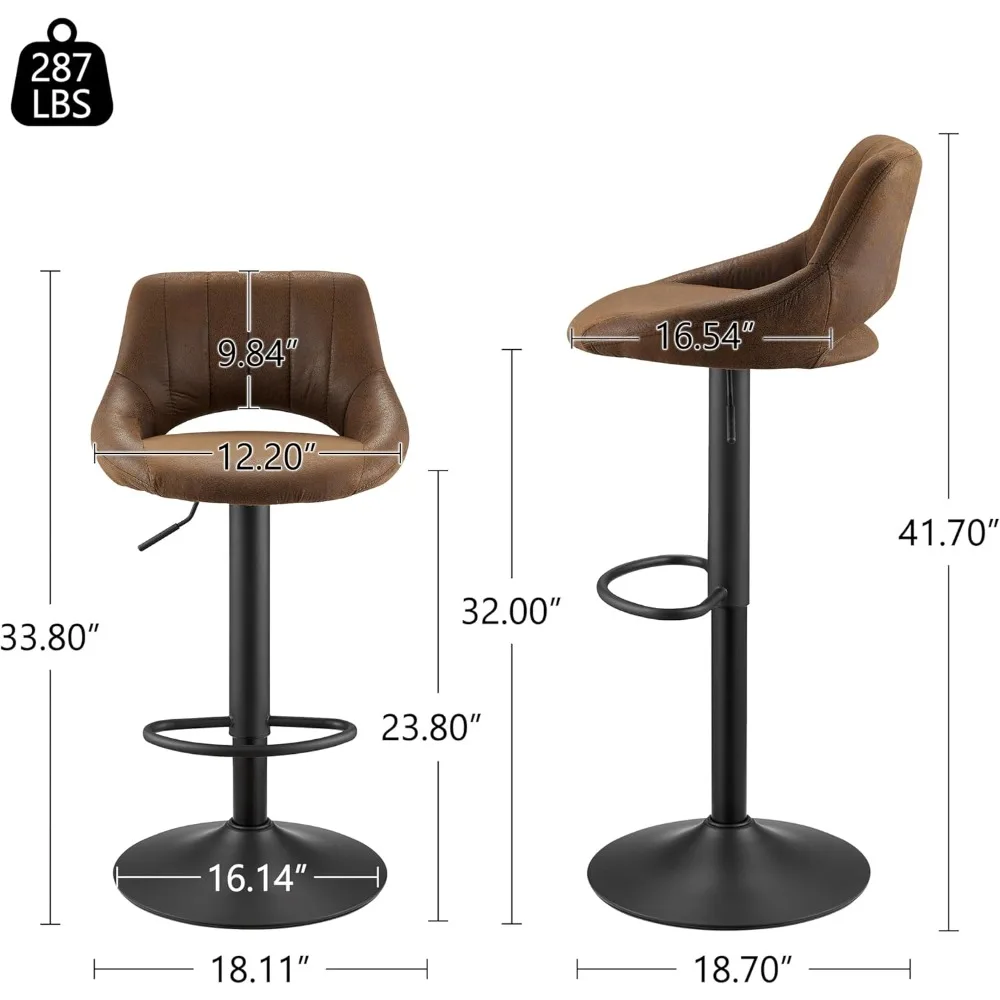 回転バースツール 2 個セット、調節可能なカウンター高さのバースツール、背もたれとフットレスト付きのモダンなバーチェア、アームレス C