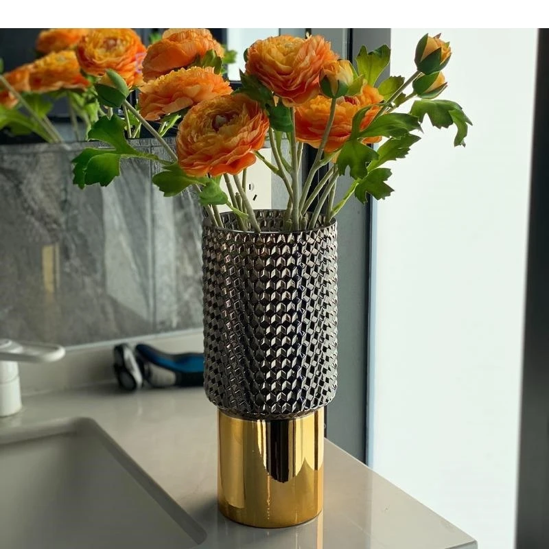 European Electroplating Golden Glass Vase Fruit Plate Flower Arrangement Table Decoration Hydroponic Home