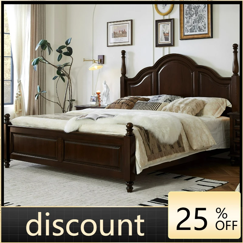 LTT American all-solid wood master bedroom bed light luxury rural pastoral retro double bed storage