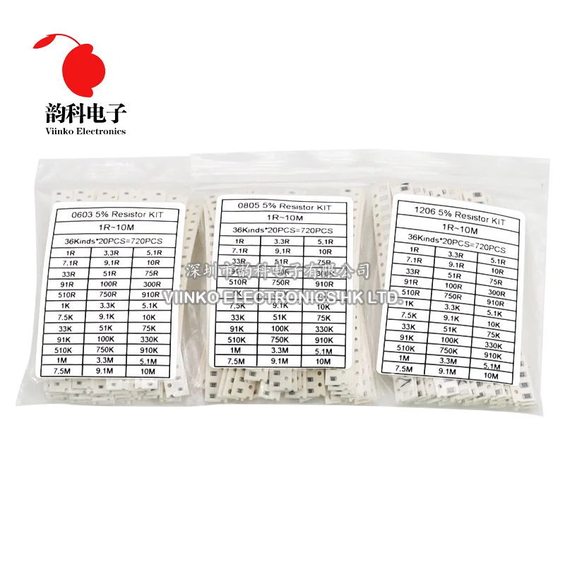 0402 0603 0805 1206 1210 2512 SMD Resistor Assorted Kit 10K 100K 1K 1R 100R 220R Resistance 1% 5% Sample Pack