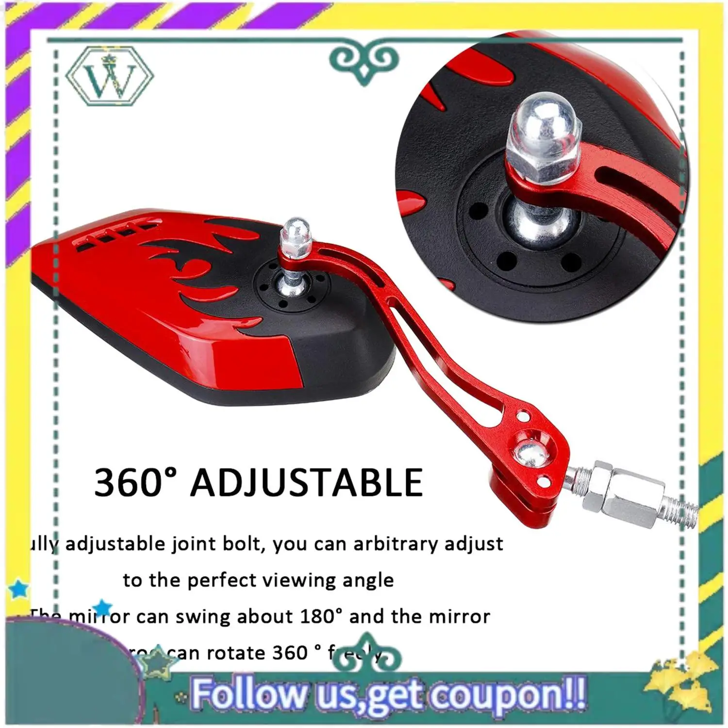 

Upgraded 4PCS/Set Universal Motorcycle Rearview Mirrors Motorbike 360 Degree Rotation Mirrors 8 / 10Mm Black+Blue & Black + Red