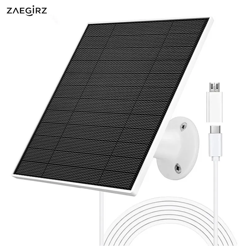 Upgraded ETFE Solar Panel Battery Charger Non-stop Charging for Outdoors Security Camera , 5V Type-C Port with Micro USB Adapter