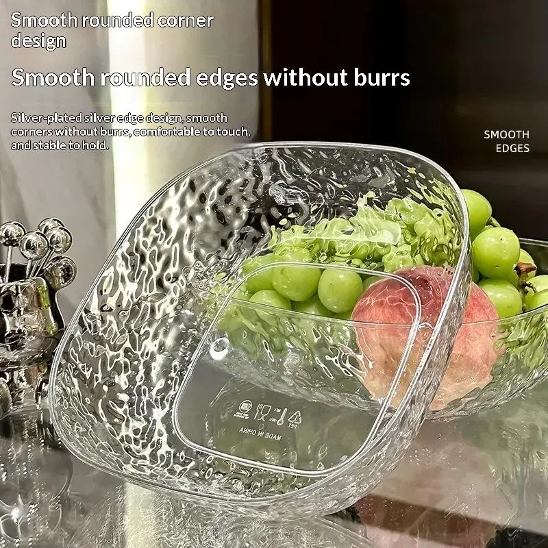 Clear Hammered Plastic Fruit Bowls Shatter Resistant Large Capacity Reusable for Kitchen Holiday Gathering Food Serving