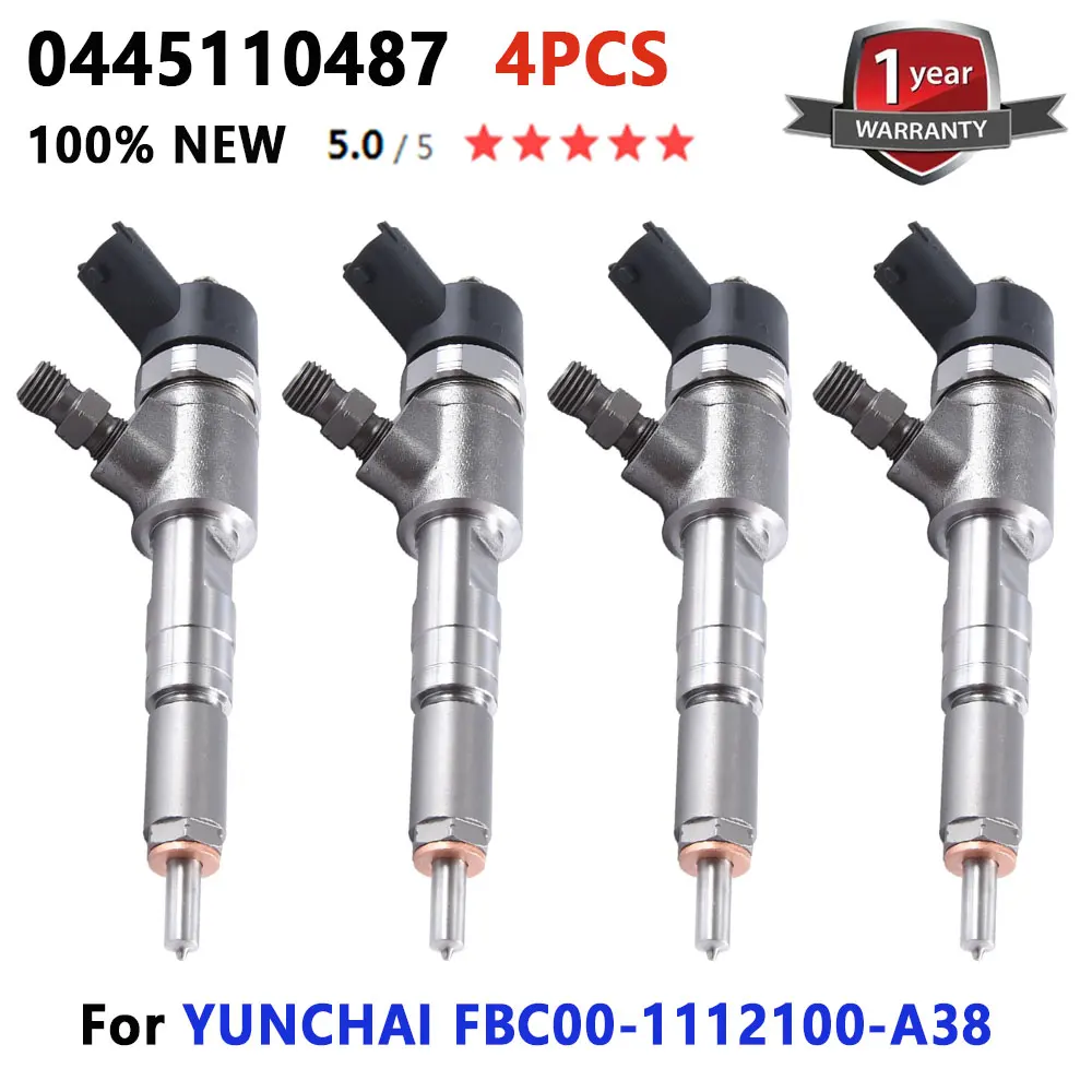 

0445110487 New Fuel Injector Assembly 0 445 110 487 Diesel Injector 0445B76382 for YUNCHAI FBC00-1112100-A38 4PCS