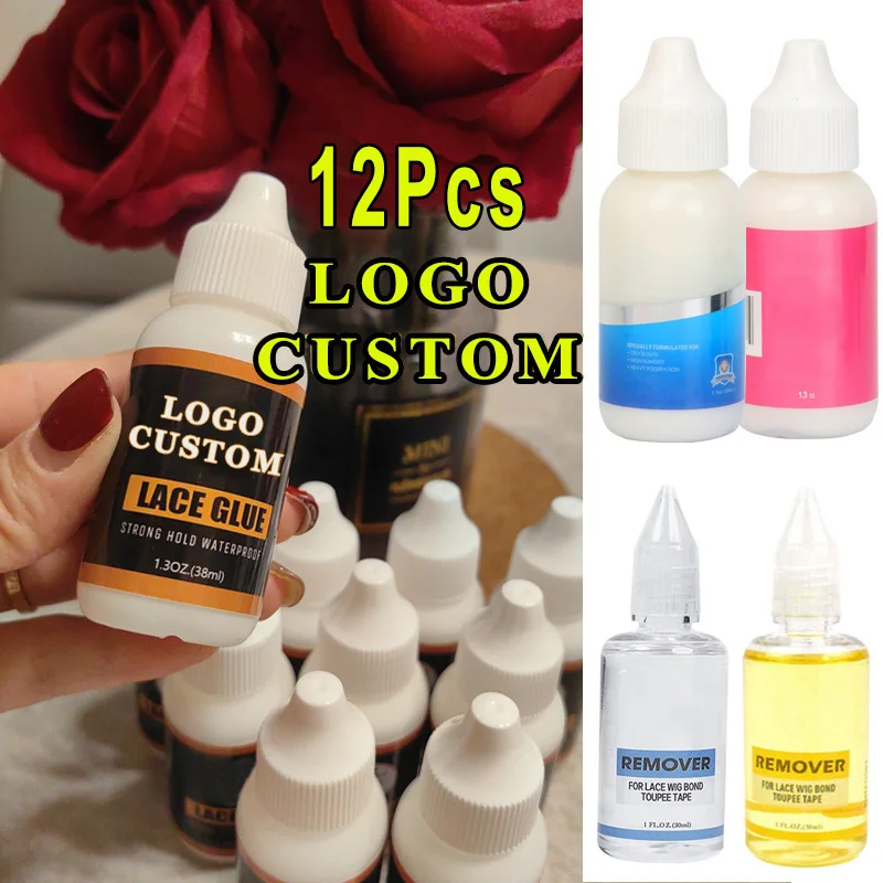 

Водонепроницаемый клей для париков для кружевных передних париков, 12 шт., логотип, клей для склеивания волос, кружевной клей, инструменты для укладки париков