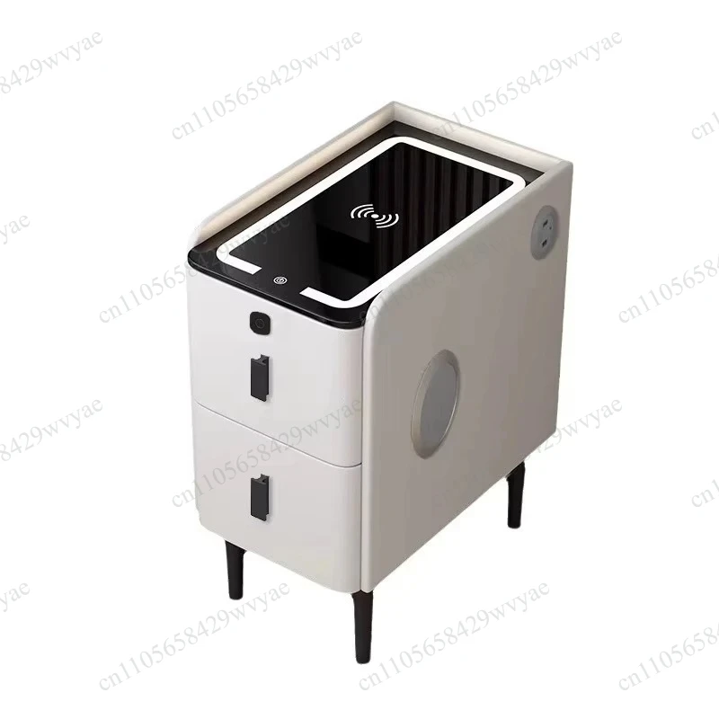 Wireless USB Charging Bedside Table, Built‑in Charging Station Speaker LED Light