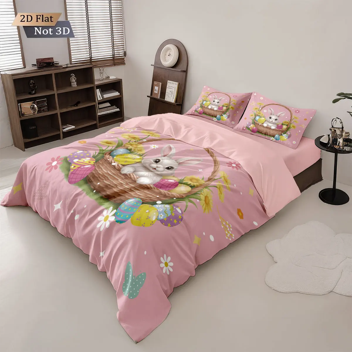 3pcs Easter Cute Rabbit Easter Egg Printed Core Free Down Duvet Cover Set Multi Size Bedding Decoration Machine Washable
