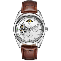 TEVISE Fashion Automatic Mechanical Watch for Men Leather Strap Skeleton Watch Luminous Casual Business Watch Gift